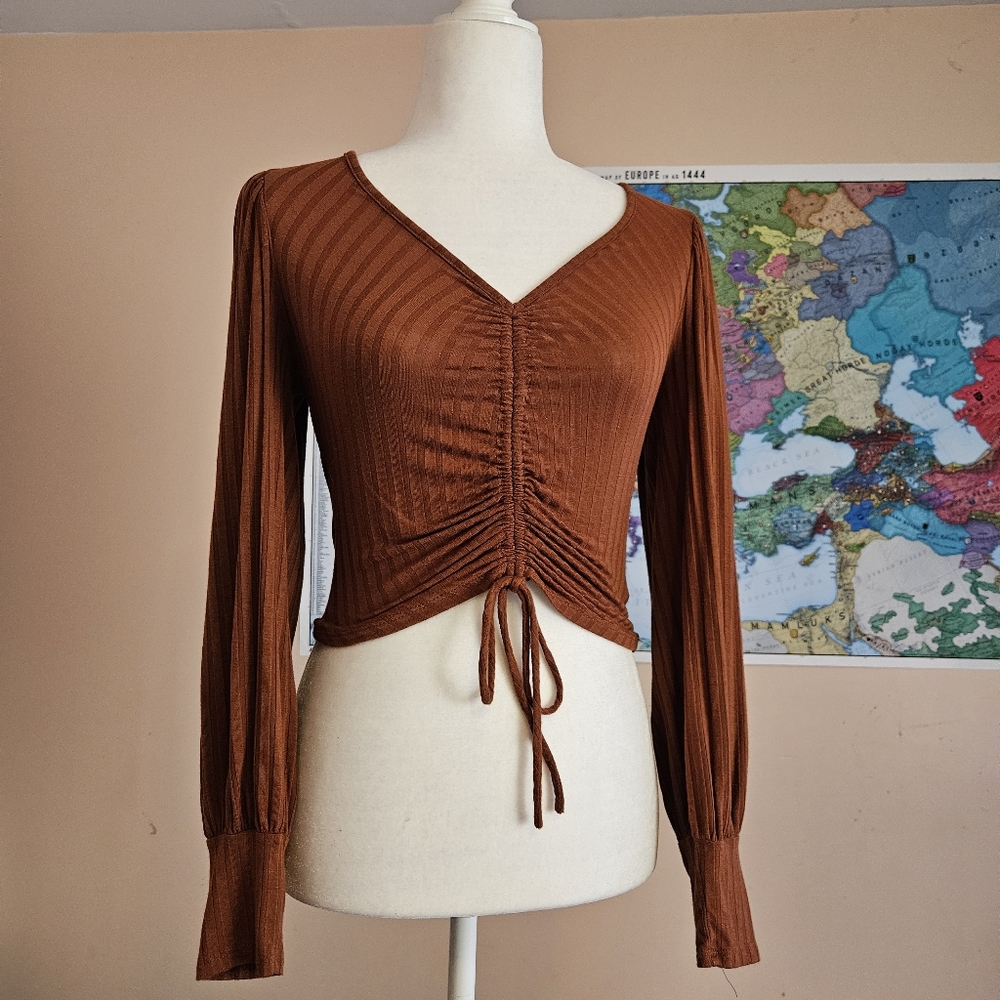 Rust Orange Ribbed Drawstring Top small - Picture 6 of 8